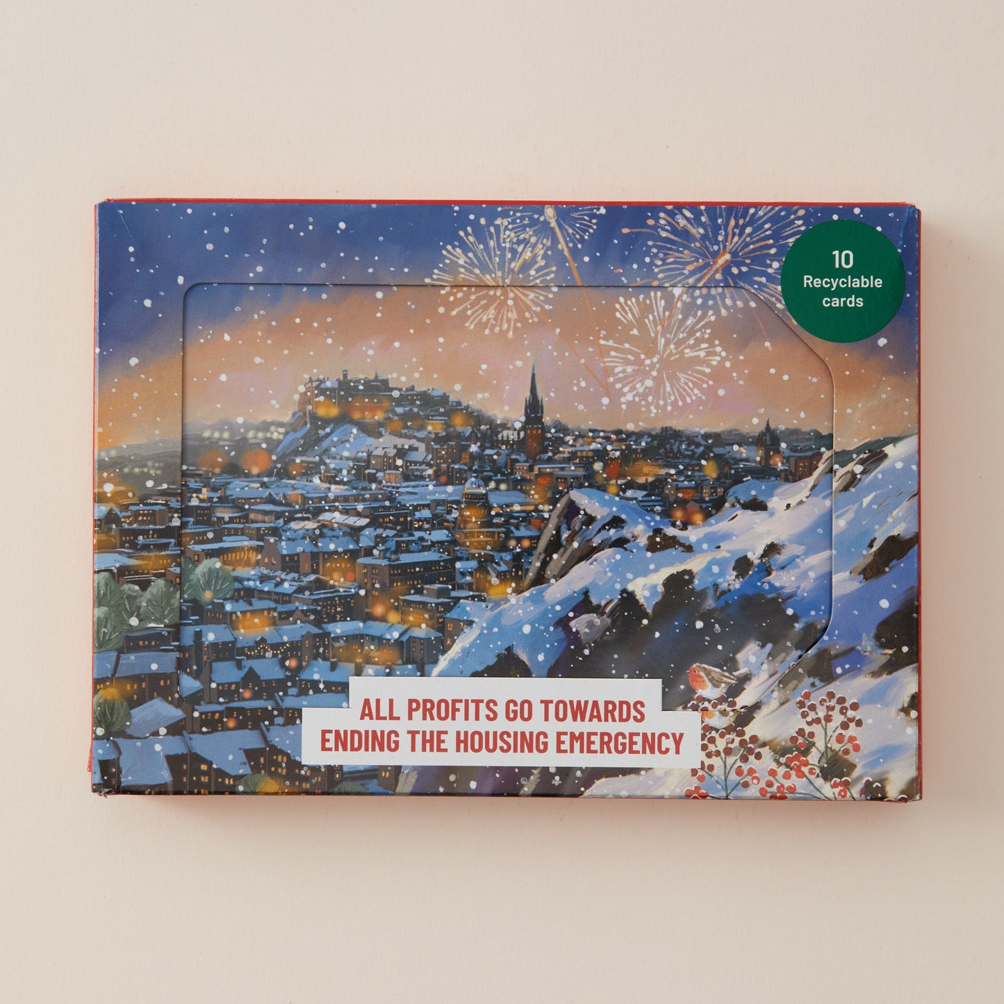 Pack of Christmas cards depicting a snowy view from Arthur's Seat in Edinburgh