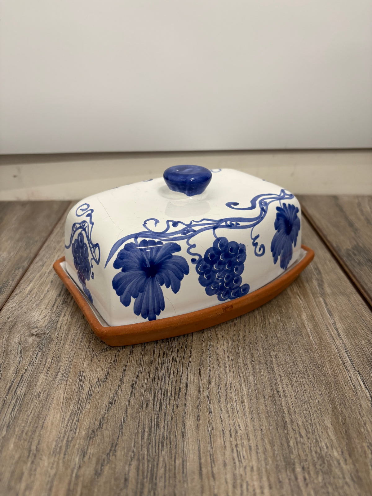 Portuguese Hand-Painted Blue and White Butter Dish