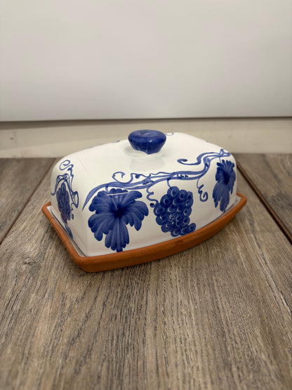 Portuguese Hand-Painted Blue and White Butter Dish