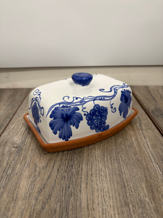 Portuguese Hand-Painted Blue and White Butter Dish