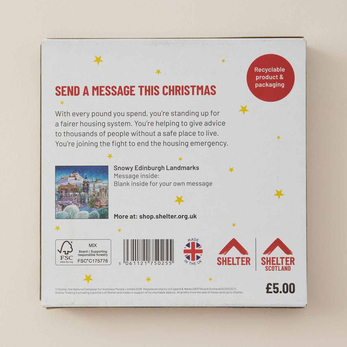 Snowy Edinburgh Landmarks Christmas Cards - Pack of 10