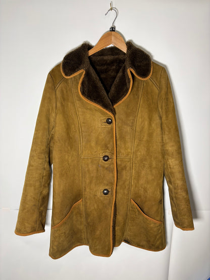 Vintage Debenhams Brown Womens Borg Suede Coat Size 12