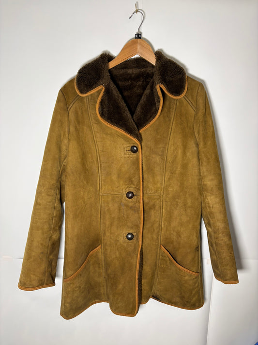 Vintage Debenhams Brown Womens Borg Suede Coat Size 12