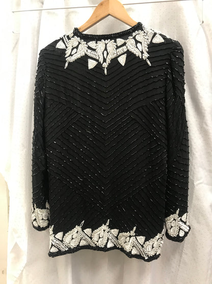 Frank Usher Pure Silk Embellished Vintage Black and White Jacket Size 10