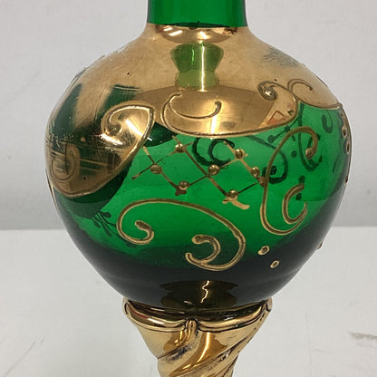 Gold Green Floral Murano Glass Bud Vase