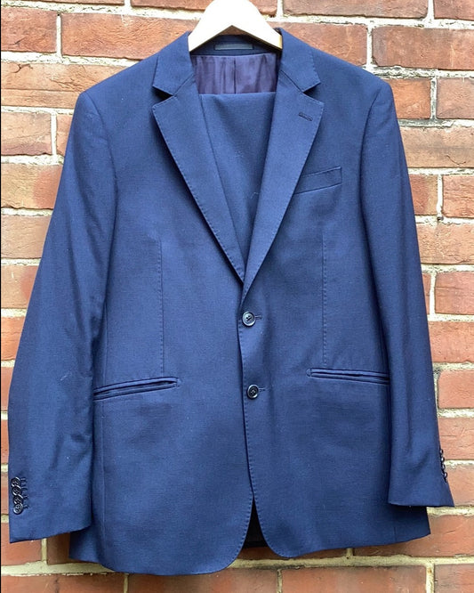 H.E. By Mango Navy Two-Piece Blazer Jacket And Trousers Size 50” Tailored Fit