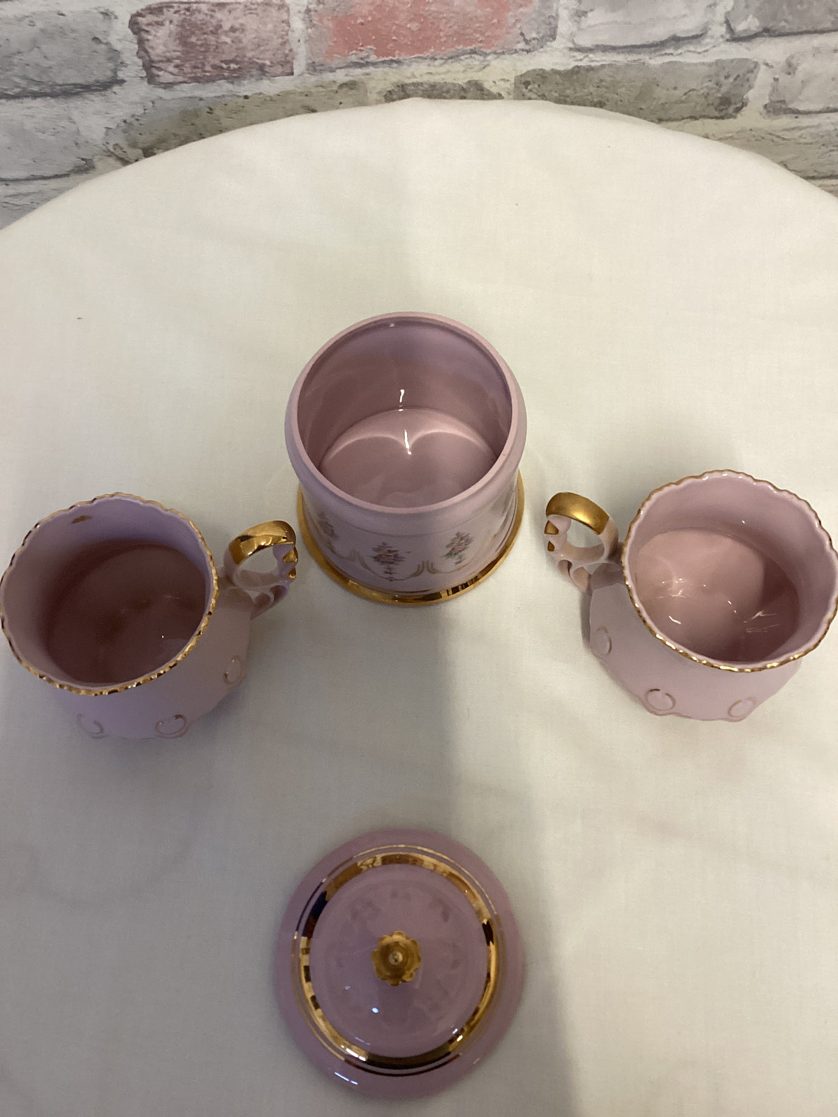 Pink Hand Painted Porcelain tea cups and sugar bowl set