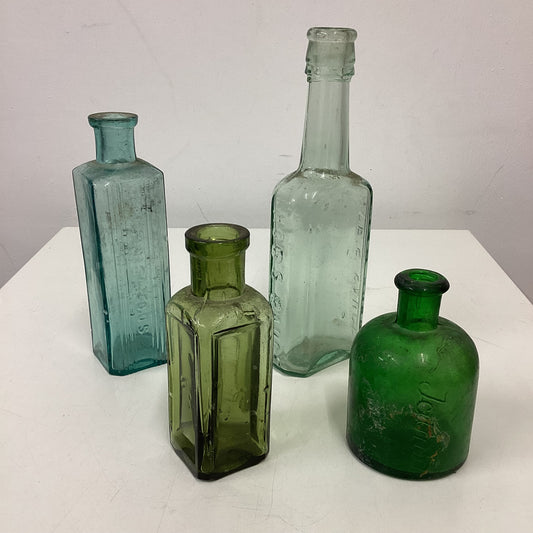 4 Victorian Green Glass Bottles Poisonous