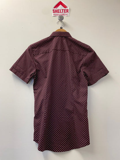 BNWT River Island Burgundy Slim-Fit Polka-Dot Shirt