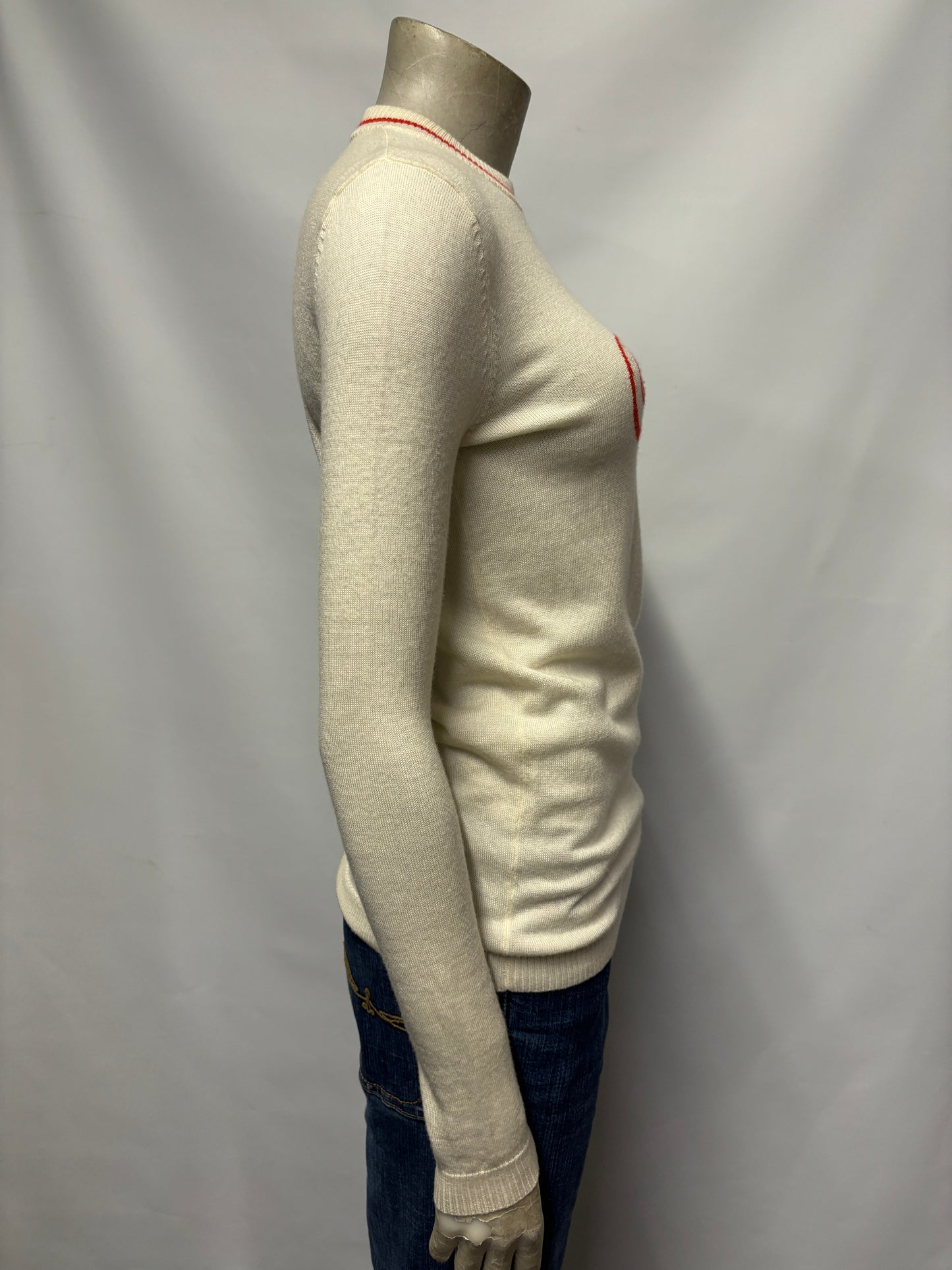 Bella Freud Cream and Red GIRL Wool Jumper XS