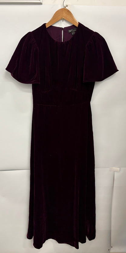 Nobody's Child Dark Purple Short Sleeve Velvet Allegra Midi Dress Size 8 - BNWT
