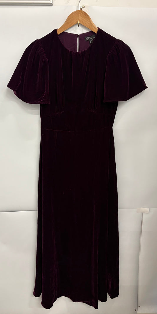 Nobody's Child Dark Purple Short Sleeve Velvet Allegra Midi Dress Size 8 - BNWT