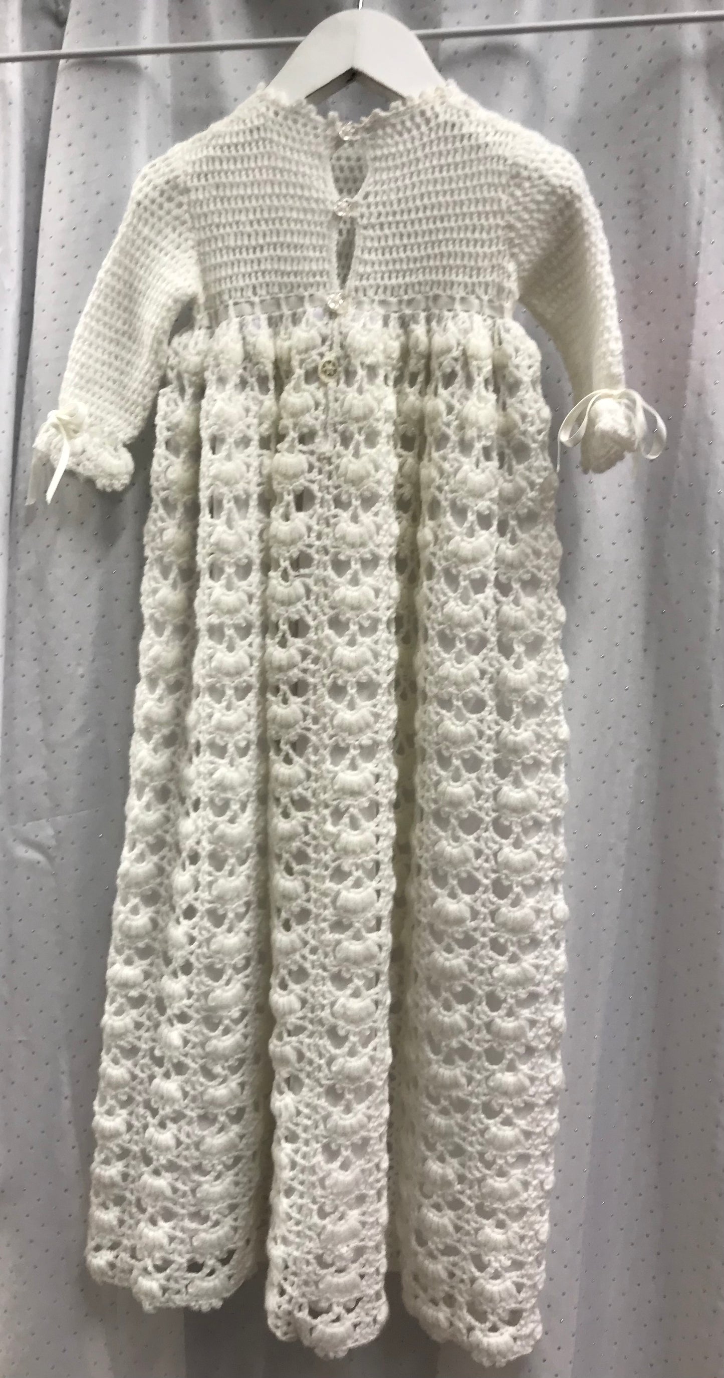 Handmade White Crocheted Lined Christening Gown