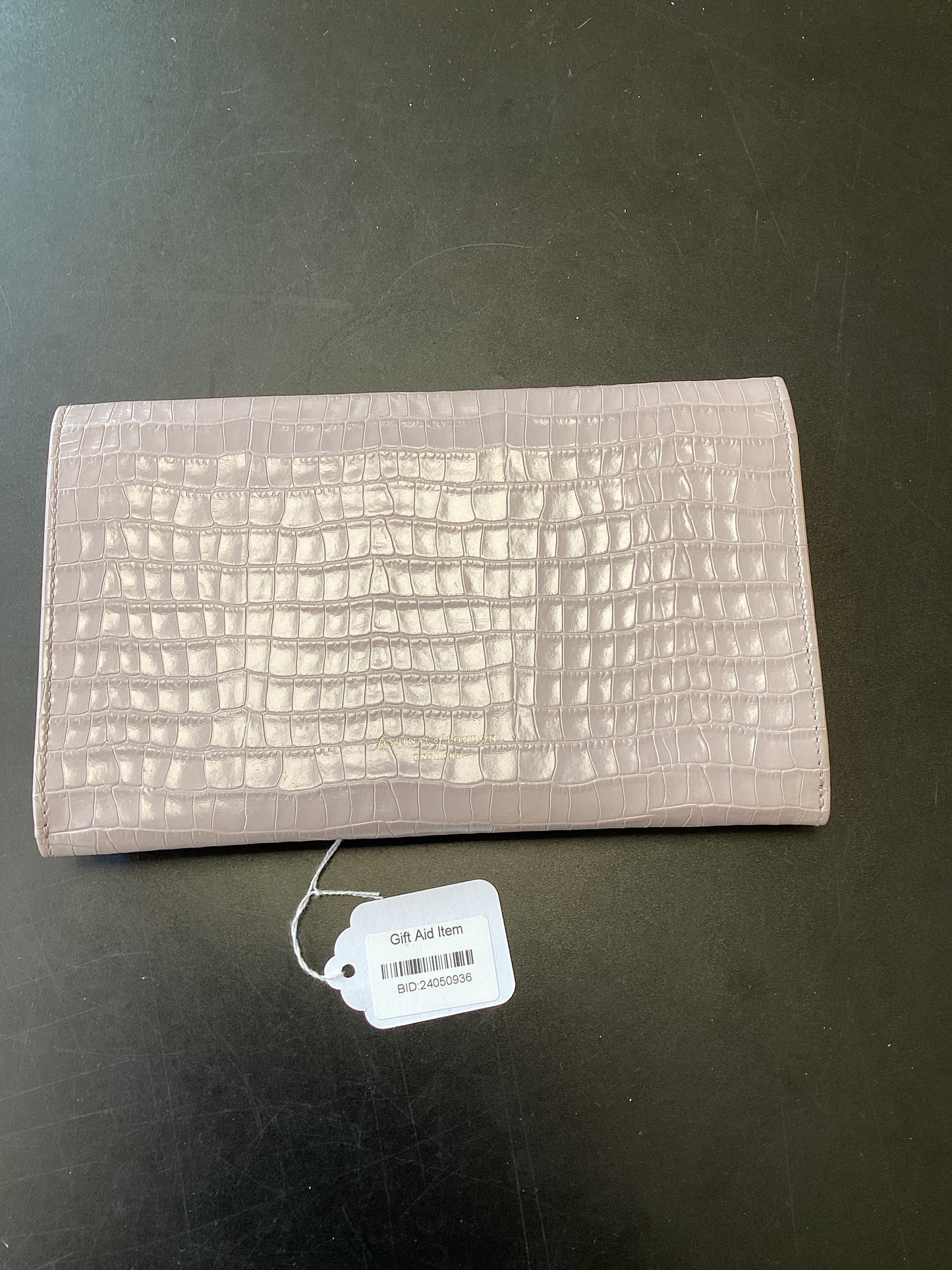 Aspinal of London  Crocodile embossed Travel Wallet Mauve