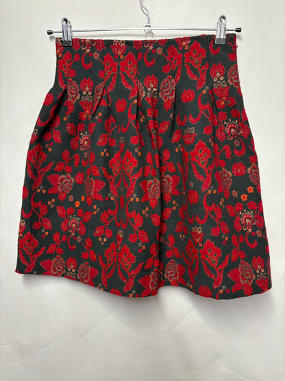 Department 5 Green and Red Floral Pleated Skirt Medium