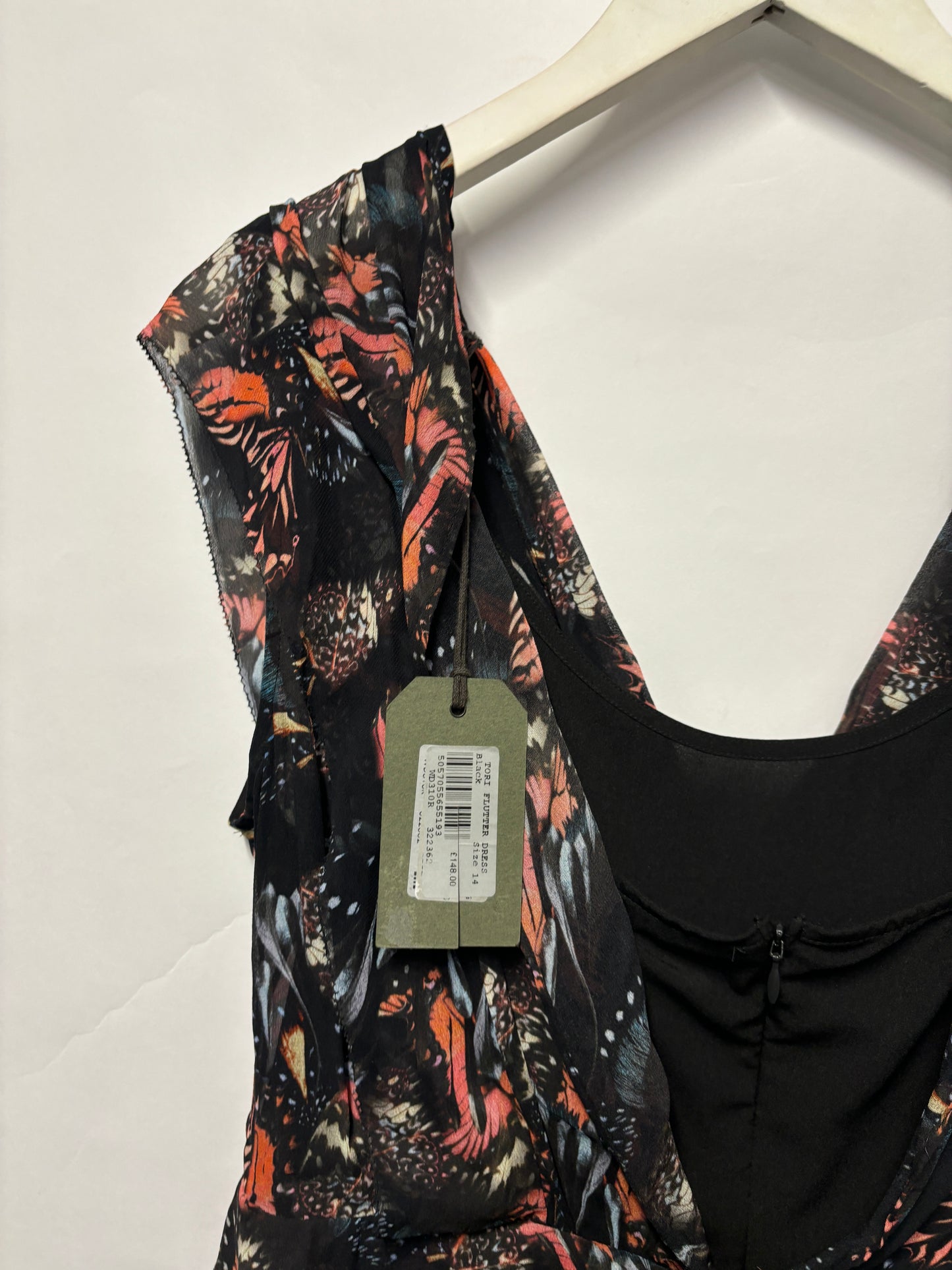 Allsaints Multicoloured Butterfly Print Tori Flutter Mini Dress 14 BNWT