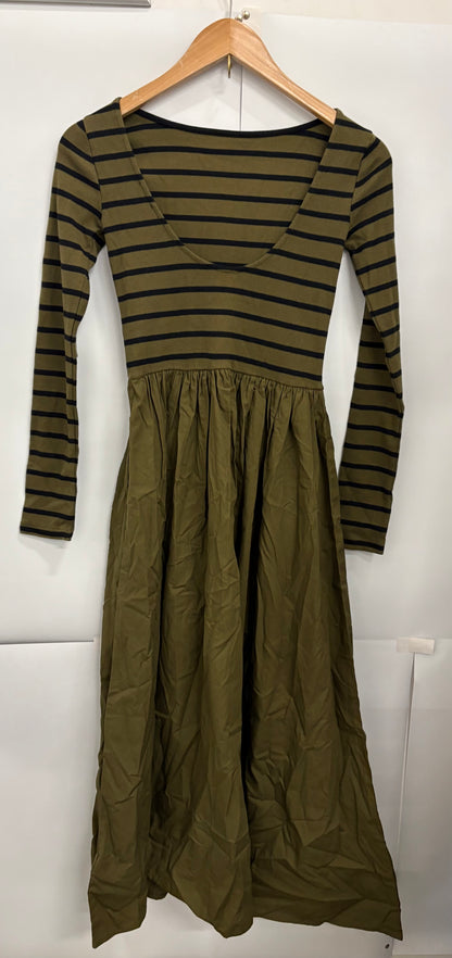 Nobody's Child Green/Black Striped Long-Sleeve Pennie Midi Dress Size 6 - BNWT