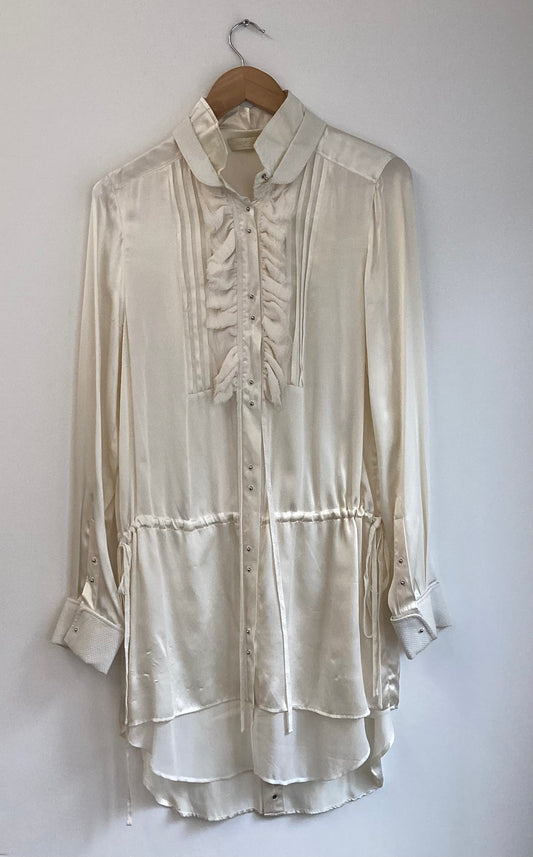 All Saints, White, Long Shirt, 100% Silk, Size 14