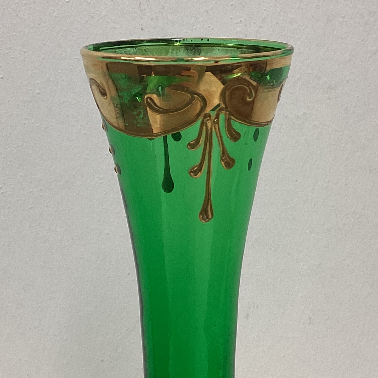 Gold Green Floral Murano Glass Bud Vase