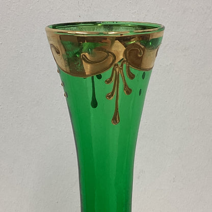 Gold Green Floral Murano Glass Bud Vase