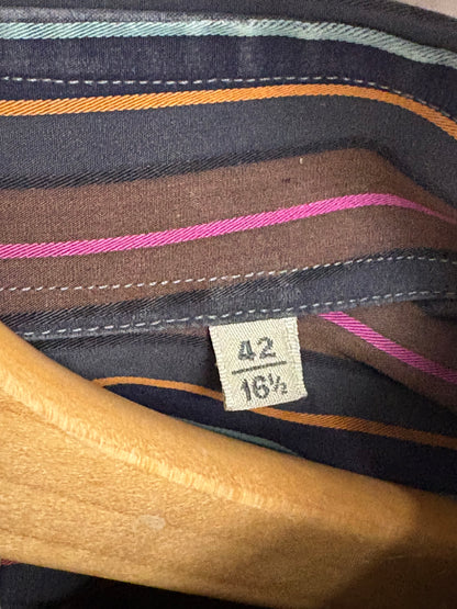 Poggianti 1958 Mens Brown/Purple Long Sleeve Dress Shirt Size L