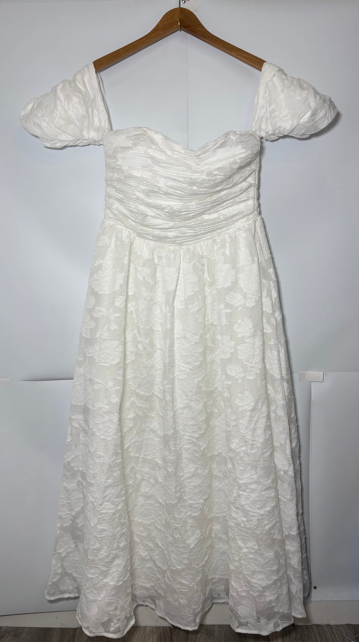 Nobody's Child White Off Shoulder Verna Midi Bridal Dress Size 12