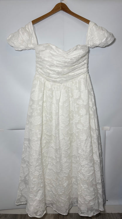 Nobody's Child White Off Shoulder Verna Midi Bridal Dress Size 12