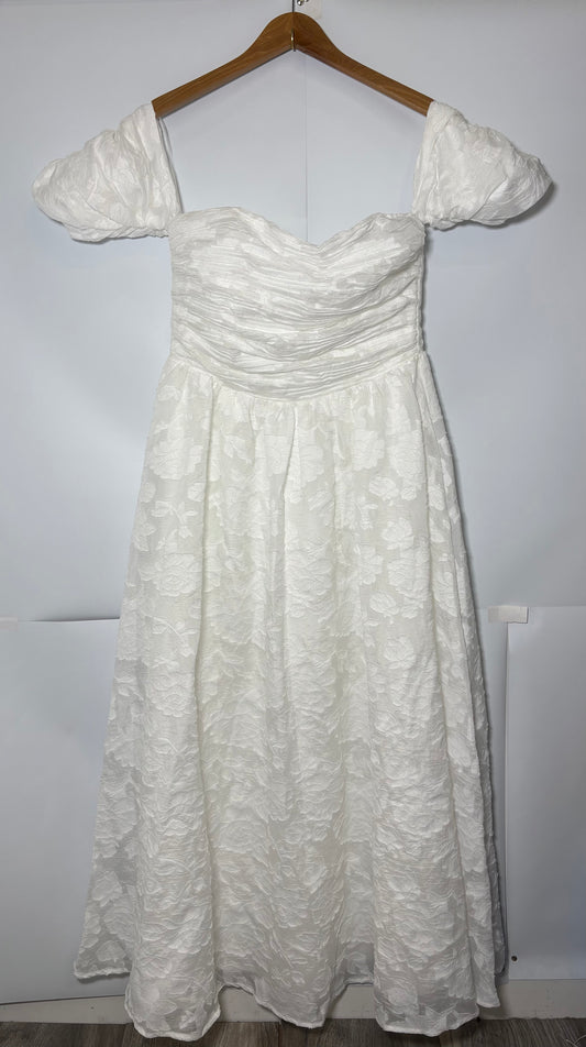 Nobody's Child White Off Shoulder Verna Midi Bridal Dress Size 12