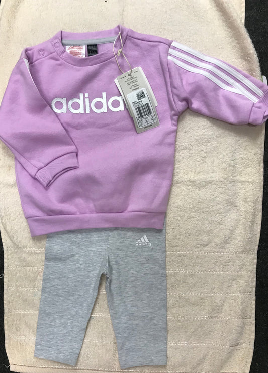 BNWT Adidas Infant Crew Suit Age 3-6 Month Pink and Grey