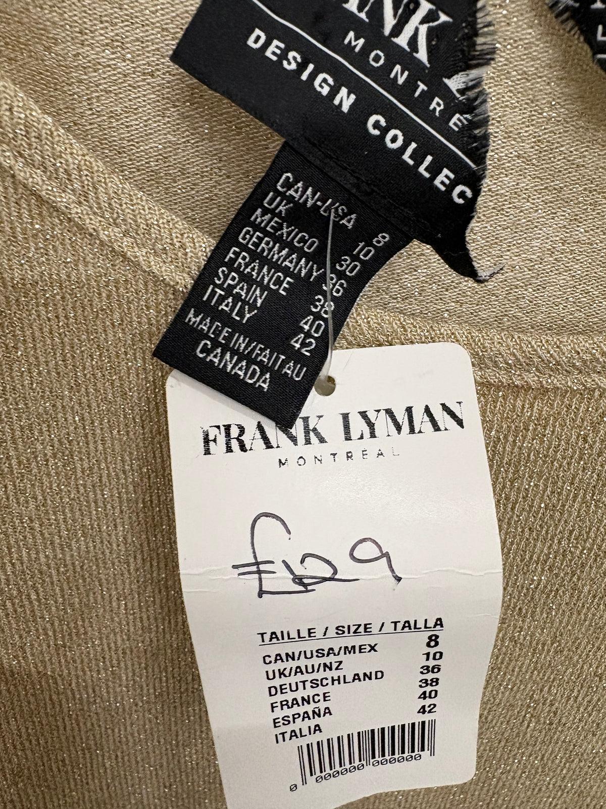 Frank Lyman Montreal Design Collection Metallic Gold Womens Shoulder Top Size 10 - BNWT