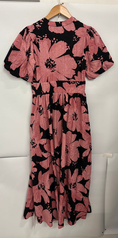 Nobody's Child Pink/Black Floral Buttoned Midi Dress Size 4 - BNWT