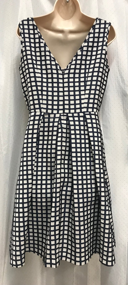 M&S Size 10 Navy Blue and White Checked Dress