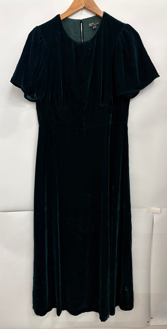 Nobody's Child Dark Green Short Sleeve Velvet Allegra Midi Dress Size 14
