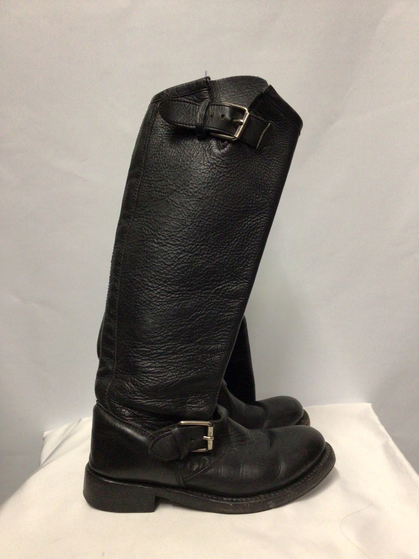 ASH Black Leather Buckle Detail Knee High Equestrian Style Boots UK 2.5