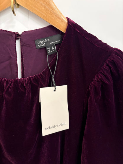 Nobody's Child Dark Purple Short Sleeve Velvet Allegra Midi Dress Size 8 - BNWT