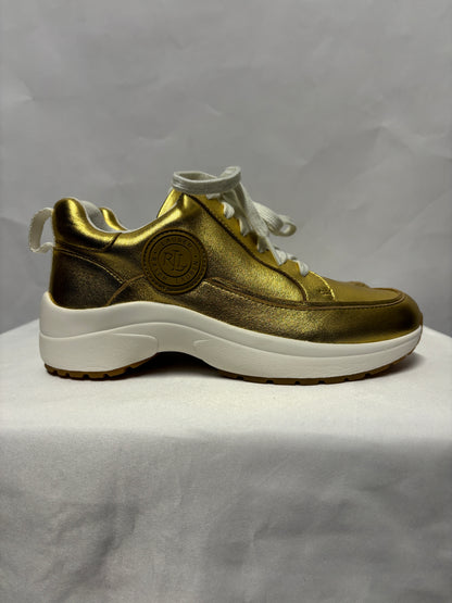 Ralph Lauren Gold Metallic Low Reaghan Trainers 4.5