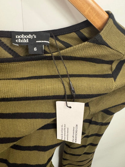 Nobody's Child Green/Black Striped Long-Sleeve Pennie Midi Dress Size 6 - BNWT