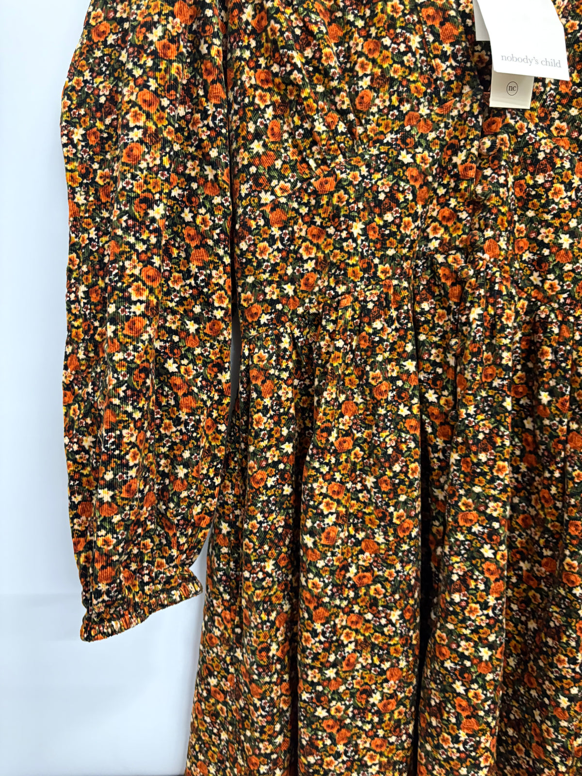 Nobody's Child Orange/Black Petite Floral Cord Riley Midi Dress Size 8 - BNWT