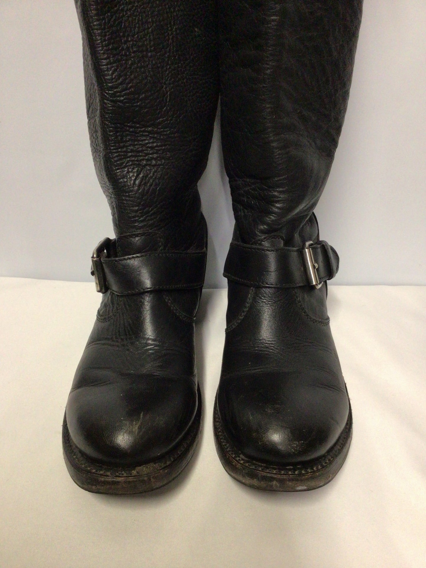 ASH Black Leather Buckle Detail Knee High Equestrian Style Boots UK 2.5