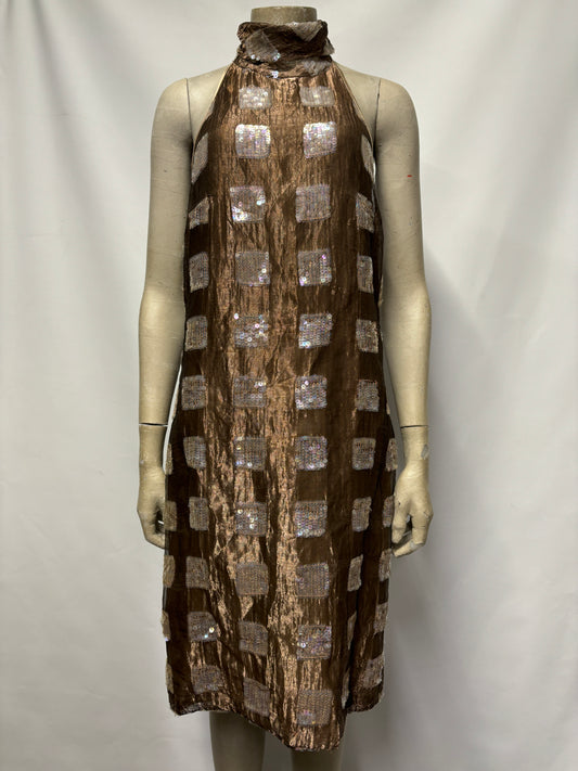 Antonio Derrico Brown Sequin Halter-neck Silk Dress 12