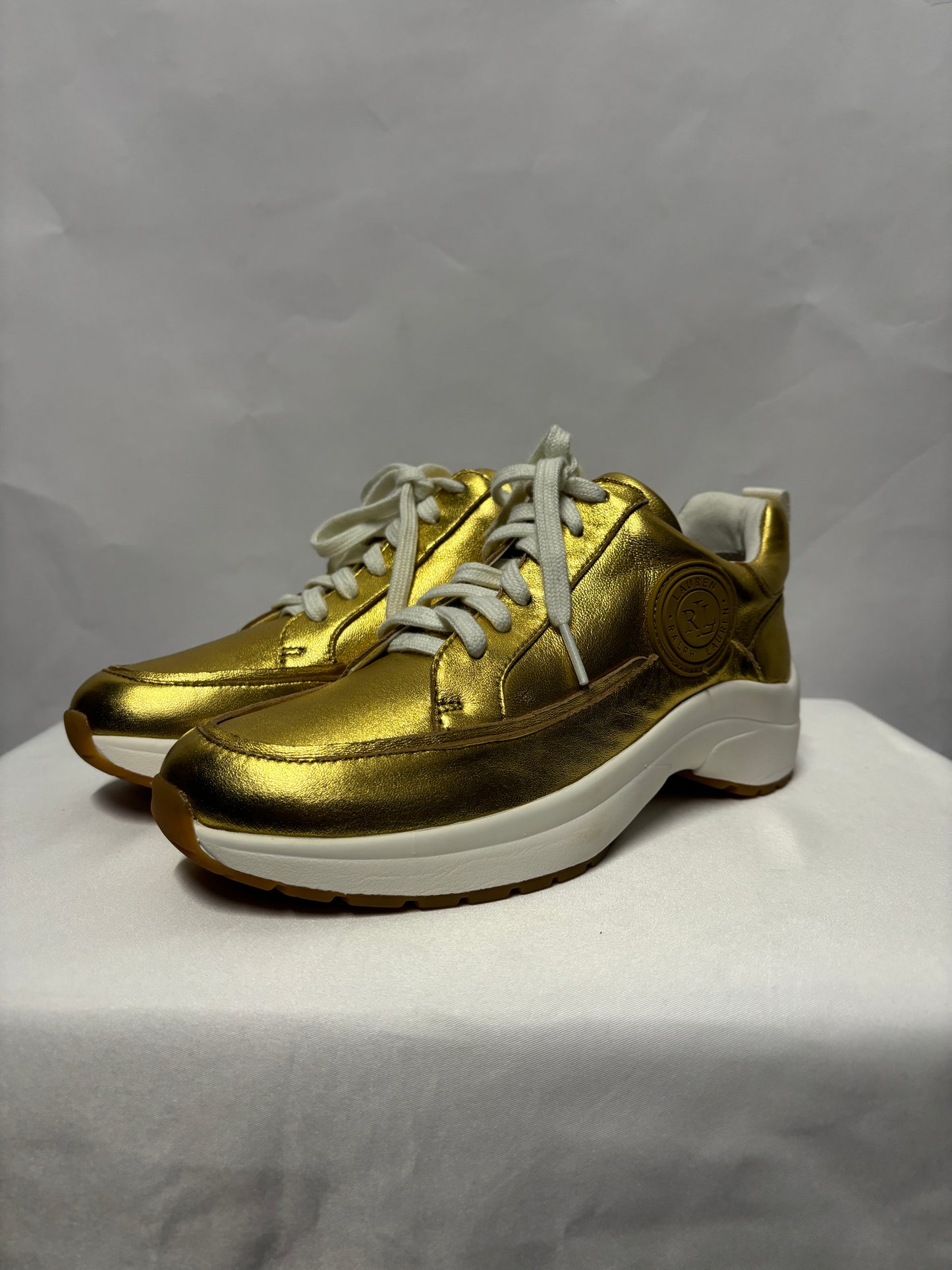 Ralph Lauren Gold Metallic Low Reaghan Trainers 4.5