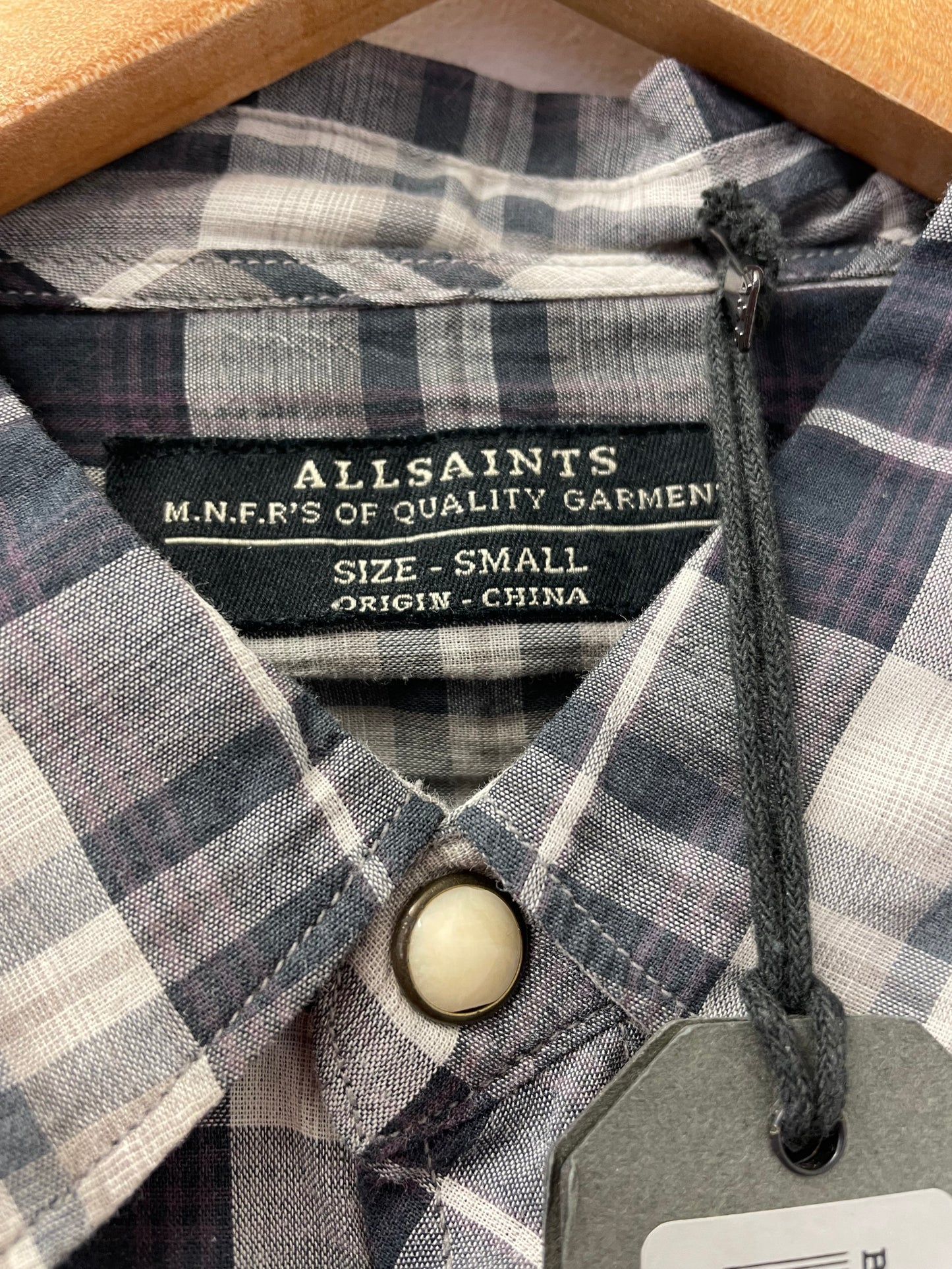 BNWT AllSaints Creede HS Shirt Black Check Size Small