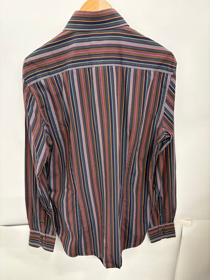 Poggianti 1958 Mens Brown/Purple Long Sleeve Dress Shirt Size L