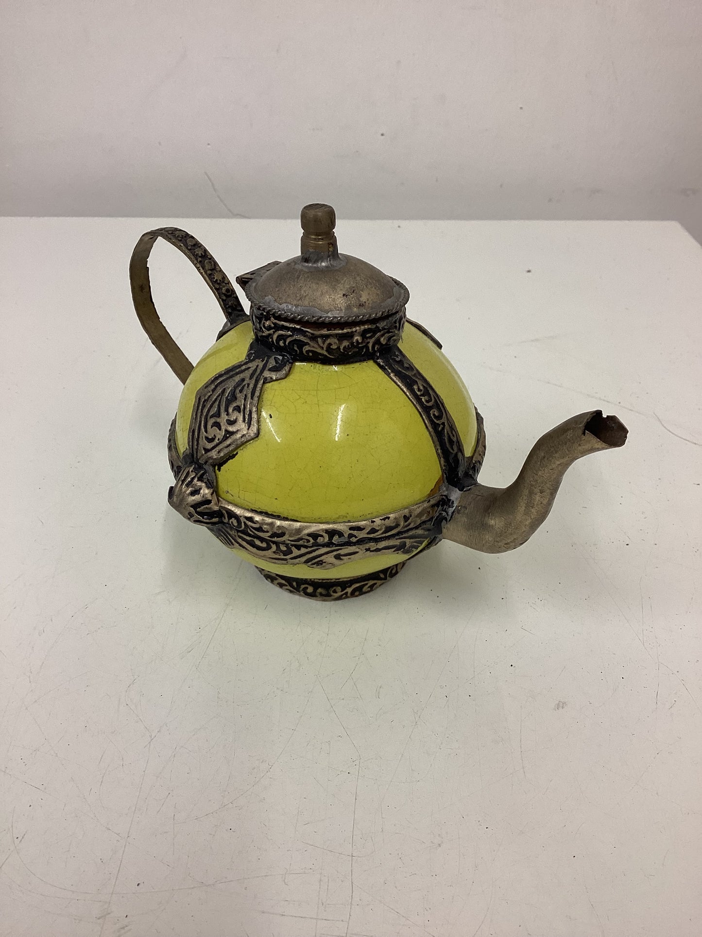 2 Small Decorative Ceramic & Metal Teapots