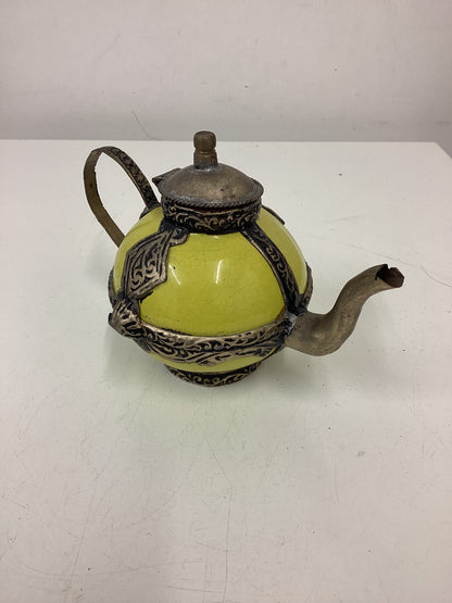 2 Small Decorative Ceramic & Metal Teapots