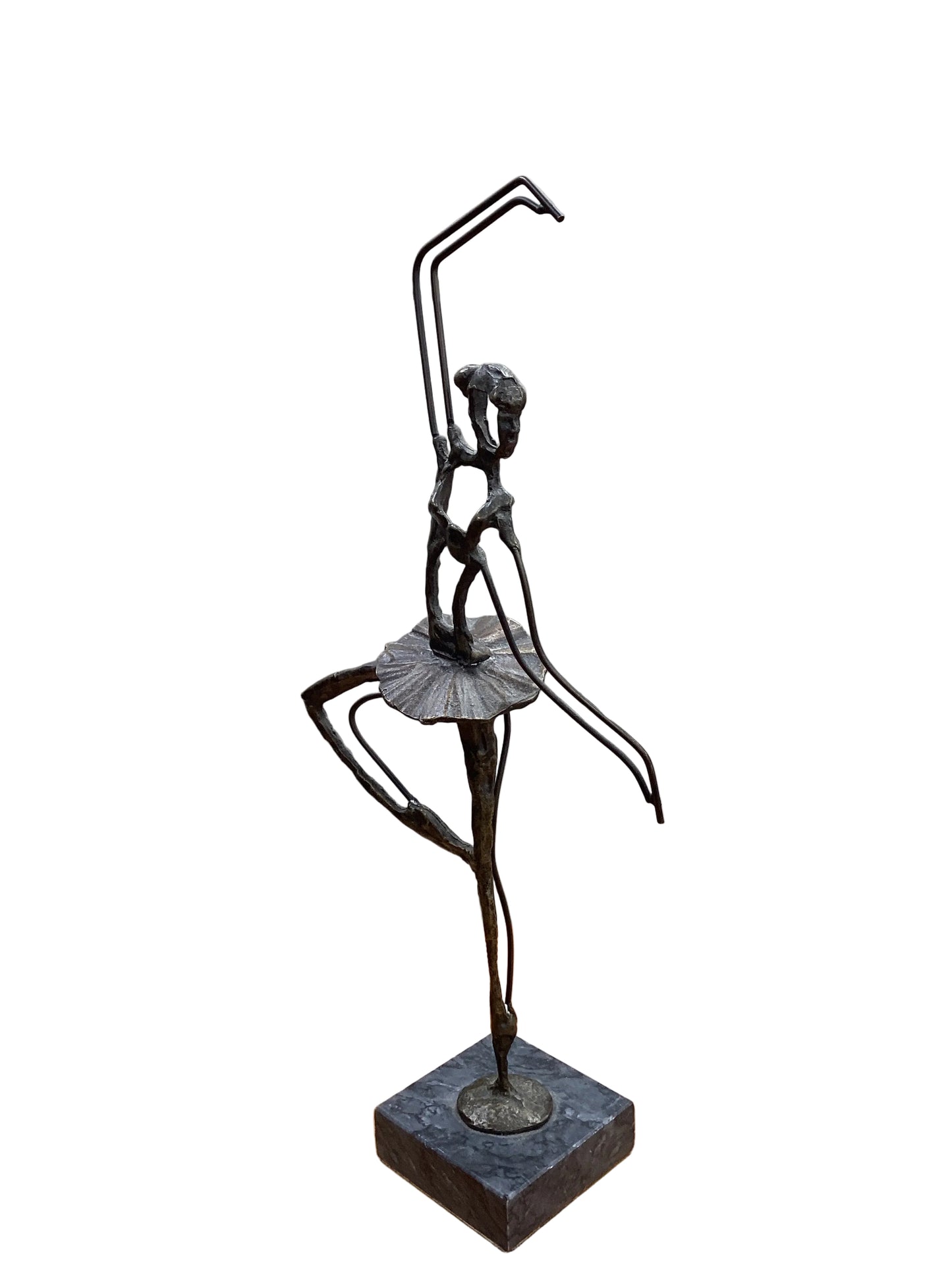 Brutalist Bronze Ballerina On Marble Sculpture