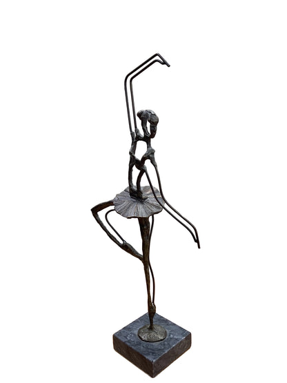 Brutalist Bronze Ballerina On Marble Sculpture