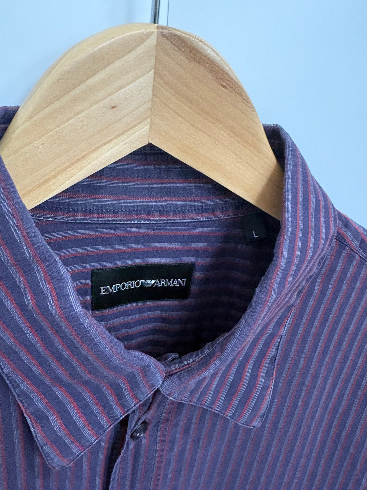 Emporio Armani Mens Blue/Red Long Sleeve Dress Shirt Size L