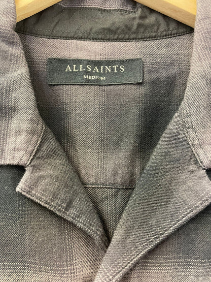 AllSaints Black and Purple Plaid Short Sleeve Shirt