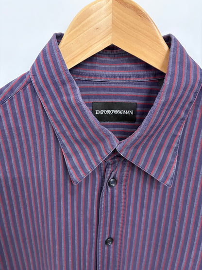 Emporio Armani Mens Blue/Red Long Sleeve Dress Shirt Size L